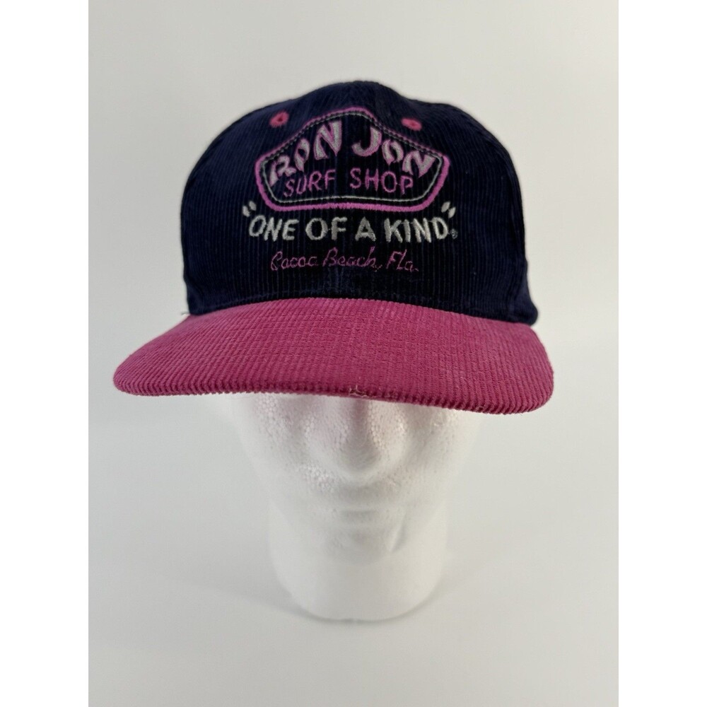 NOS Ron Jon Hat Cap Surf Shop pink blue Corduroy Cocoa Beach FL "One of a Kind"